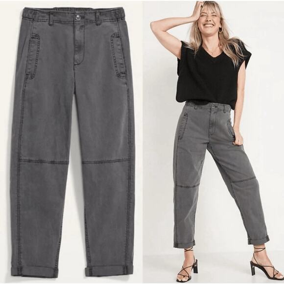 Old Navy LT Large Tall High Waisted Slouchy Balloon Barrel Leg Pants Utility - Picture 1 of 16